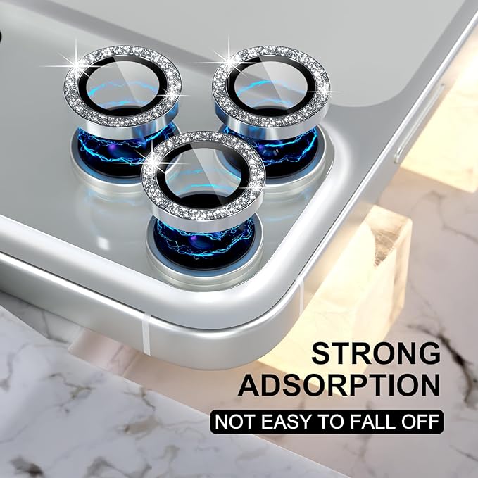 Choiche Compatible for iPhone 17 Pro/iPhone 17 Pro Max Camera Lens Protector Bling, 9H Tempered Glass Camera Cover Screen Protector Metal Ring Decoration Accessories (Glitter-Silver)