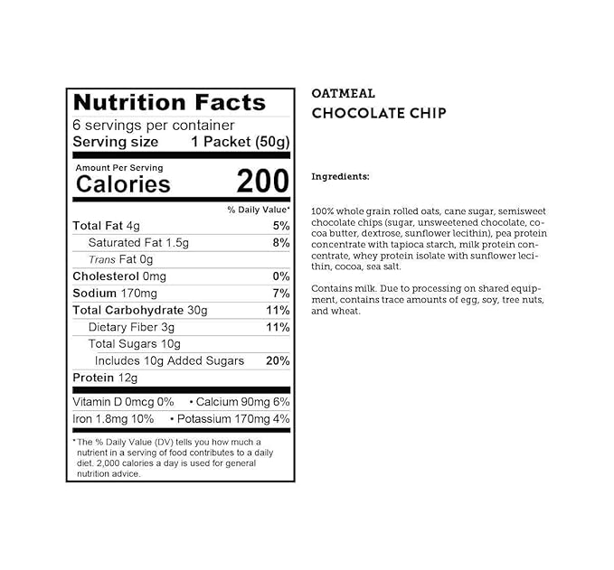 Kodiak Instant Oatmeal Packets, Chocolate Chip, High Protein, 100% Whole Grains, 6 boxes with 6 packets each (36 packets total)