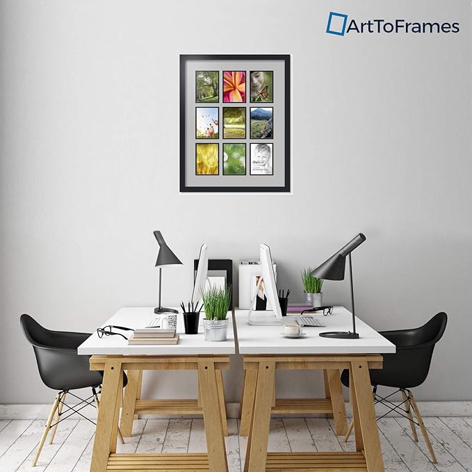 Art to Frames Double-Multimat-1048-88/89-FRBW26079 Collage Photo Frame Double Mat with 9 - 5x7 Openings and Satin Black Frame