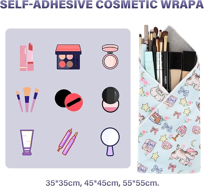 Walking Way Self-Adhesive Magic Cloth Makeup Bag, Portable Protective Cosmetic Pouch, Camera Lens Wrap, Stylish Travel Organizer for Beauty Essentials, Travel, Gifts & Daily Use