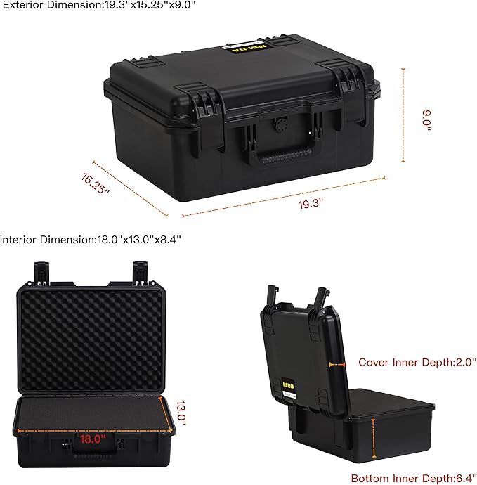 MEIJIA Premium Waterproof Hard Compact Camera Case with customizable fit foam,Full Protection with Light&Convenient Design,19.3"x15.25"x9.01",Elegant Black