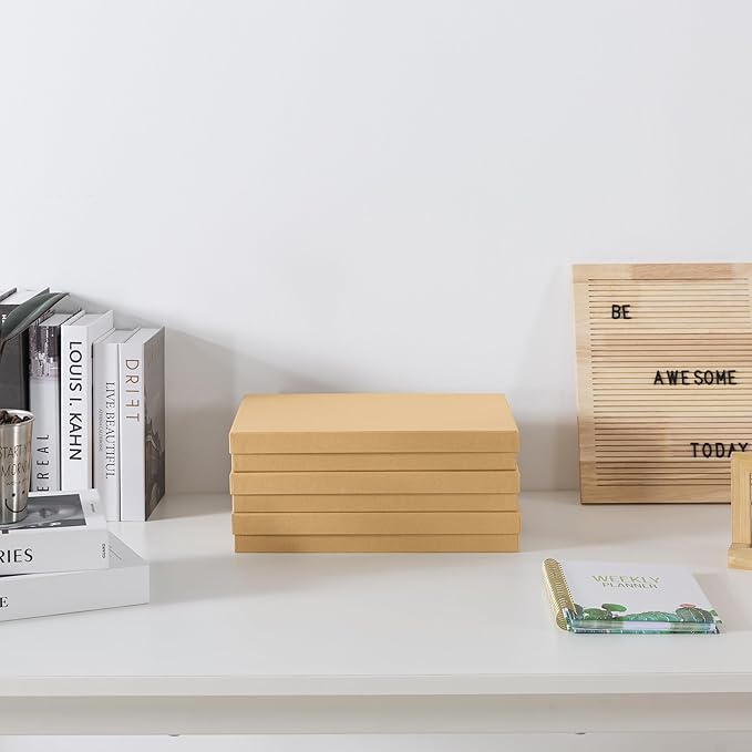 Soul & Lane Document Storage Boxes - Set of 3 (13.2" x 9.8" x 1.8"), Versatile Photo & Craft Organizer for Home Office, Stackable Cardboard Storage for Letters, Papers, Files & Memorabilia, Kraft