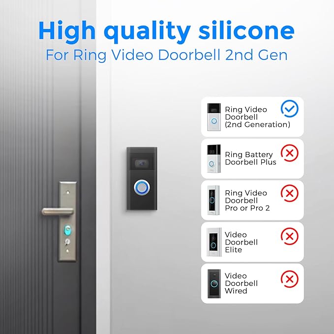 Baaletc Protective Silicone Cover Compatible with Ring Video Doorbell 2nd Gen (2020 Release) - Weatherproof Case Skin - No Night Vision Interference - Black