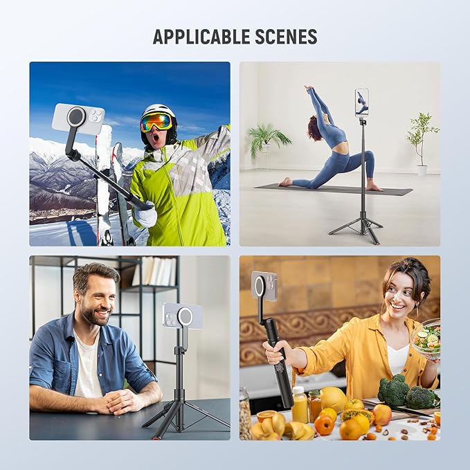 NEEWER Basics 5.48' Magnetic Selfie Stick Tripod Compatible with MagSafe iPhone Android, Portable Travel Cell Phone Stand with Remote, One Button Unfold for Vlog Video Recording Streaming, PA989