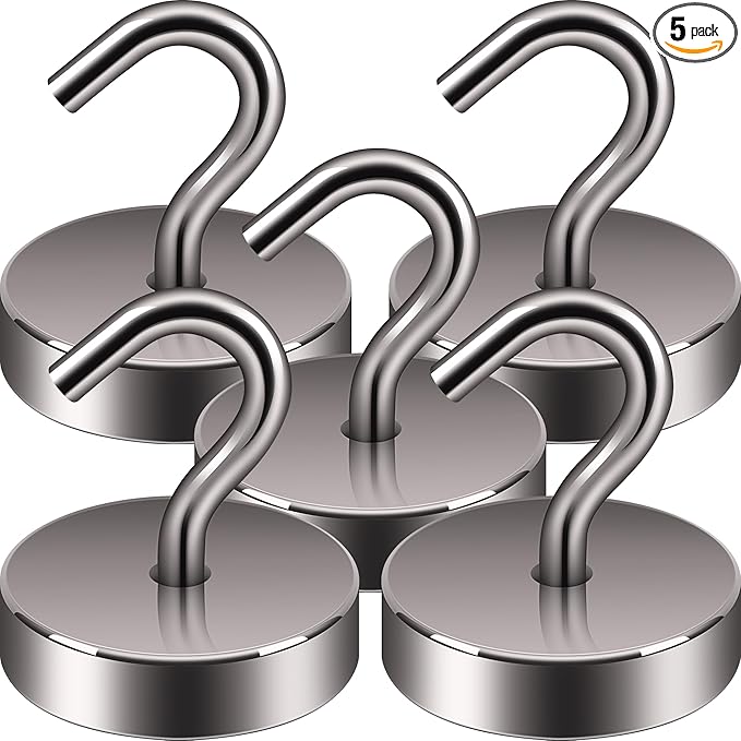 Neosmuk Magnetic Hooks, Cruise Ship Essentials, 80lb+ Heavy Duty Magnetic Hooks for Cruise Cabins, Refrigerator, Grill, Hanging, and Travel | Extra Strong Must-Haves Magnet Hook,Grey, 5 Pack