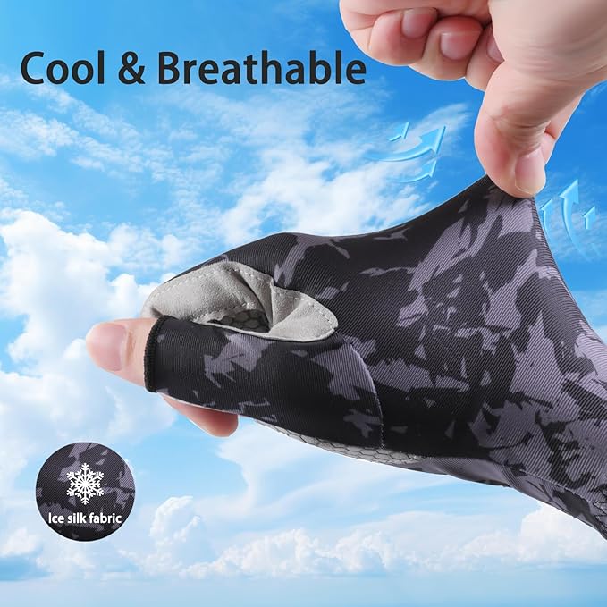 CHSMONB Fishing Gloves UPF50+ Sun Gloves, UV Protection Fingerless Gloves Men Women for Fishing, Kayaking, Rowing, Paddling, Canoeing, Hunting