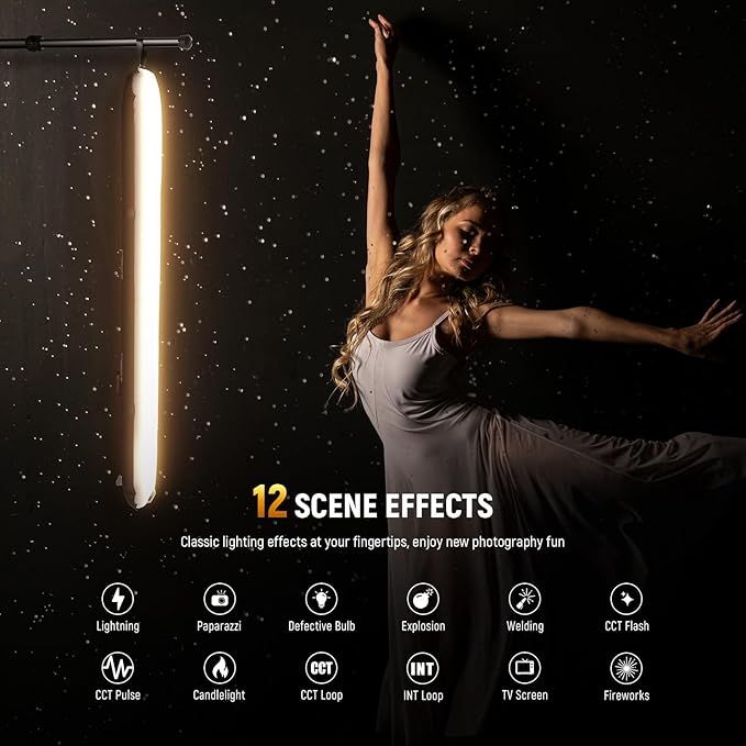 NEEWER Basic 21W Handheld LED Fill Light 35.5"/90cm, Bi Color Portable Inflatable TPU Video Lighting, 2700-6500K 1300Lux 12 Effects CRI95 2500mAh Battery, for Studio Photography Video Recording, GC21B