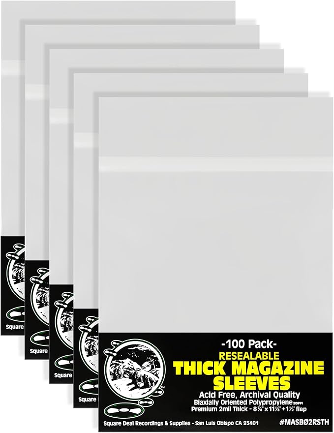 (500) Archival Quality Magazine Sleeves - Crystal Clear Polypropylene - Resealable - Premium 2mil Thick - #MASB02RSTH