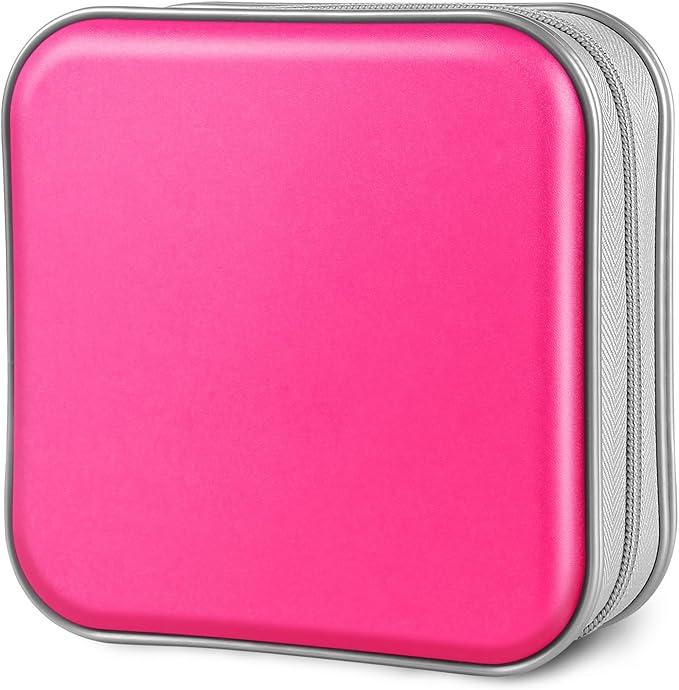 CD Case, 40 Capacity CD/DVD Case Holders Wallet Hard Plastic DVD Disc Cases Storage Binder for Car Home Office Travel (Hot Pink)