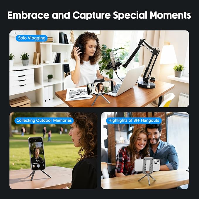 Magnetic Phone Tripod Stand Selfie Stick, MG-04 Foldable Lightweight Portable Travel Mount Holder, Compatible with MagSafe for iPhone 17 16 15 14 13 12 (No Card Slot)