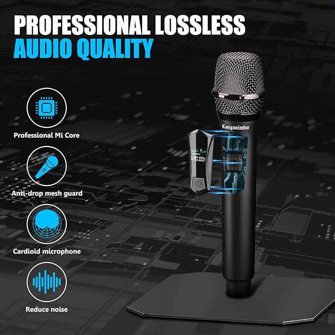 Wireless Microphone, Professional Dual-Handheld Dynamic Wireless Microphone System With Rechargeable Receiver, 200 Feet, Plug And Play, Ideal For Presentations, Weddings, And Public Address Systems