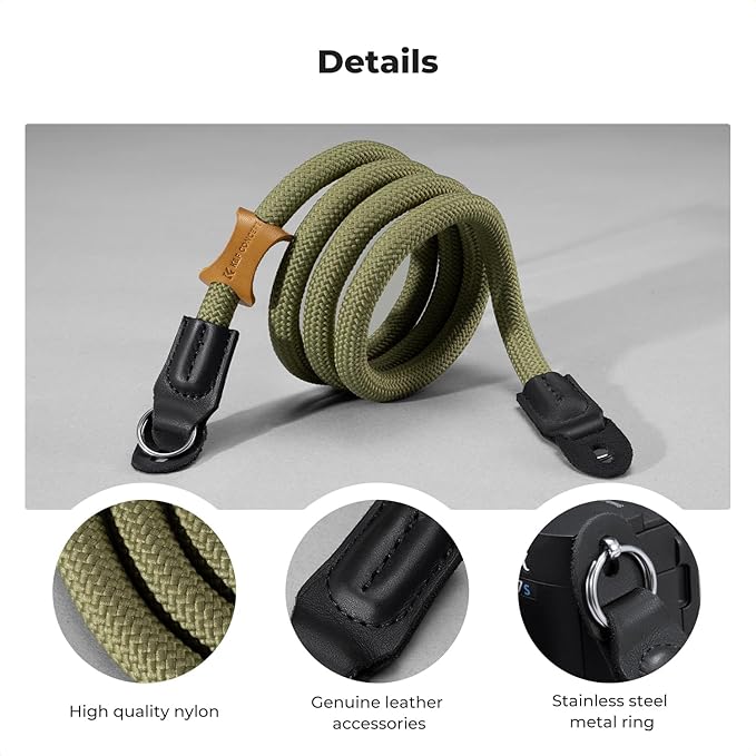 K&F CONCEPT Camera Neck Strap,100cm Nylon Rope Camera Shoulder Strap with O-ring for DSLR Camera-Green
