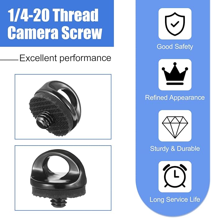 1/4" Camera Neck Strap Screw Holder, 2PCS 1/4-20 Quick Install Metal Screws Connecting Adapters with Rubber Washer for Quick Release or Installation of Wristband Sling