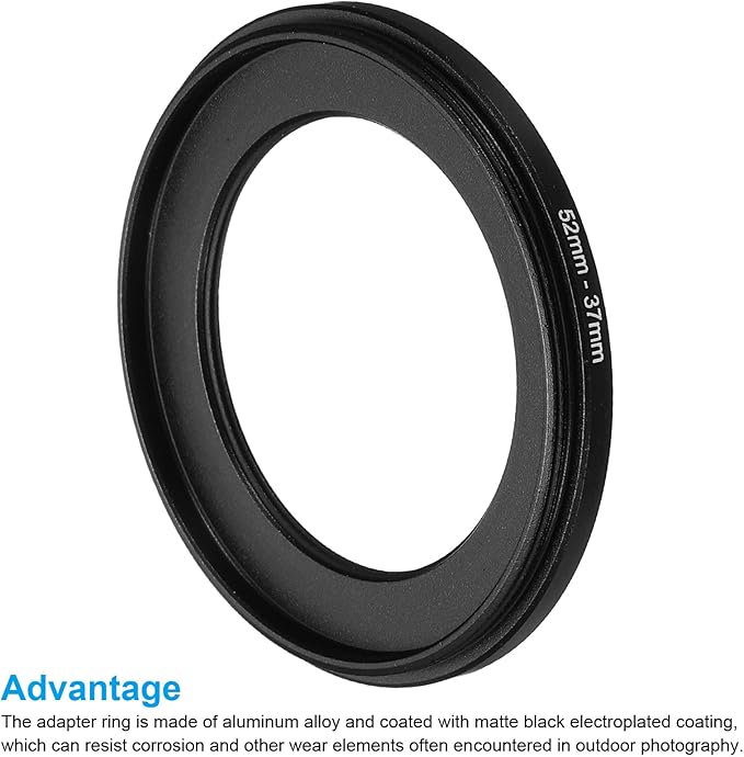 PATIKIL 52mm-37mm Metal Step Down Ring, Camera Lens Filter Adapter Ring Aluminum Filter Adapter Ring for Camera Lenses Hood, Black