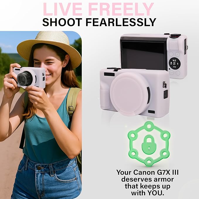 STSEETOP Camera Case for Canon PowerShot G7X Mark III - Protective Silicone DSLR Skin with Lens Cover, Detachable Cage, Shockproof, Dustproof (Jelly Pink)