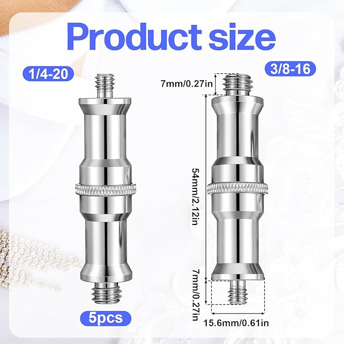 4 Pack Standard 1/4 to 3/8 Inch Metal Male Converter Threaded Screw Adapter Spigot Stud Light Stand Adapter for Tripod, Flash Holder, Ball Head, Wireless Flash Receiver, Hotshoe Coldshoe Adapters