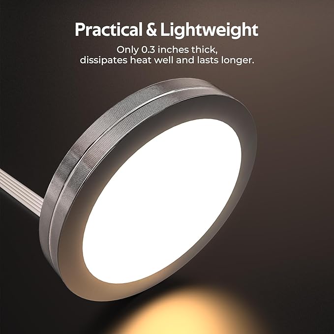 Under Cabinet Lights, RGBW Ultra Slim Puck Lighting Kit 12 Pack, Dimmable Counter Showcase Kitchen Lighting Fixtures, Puck Lights with Remote and 12V Plug in Adapter