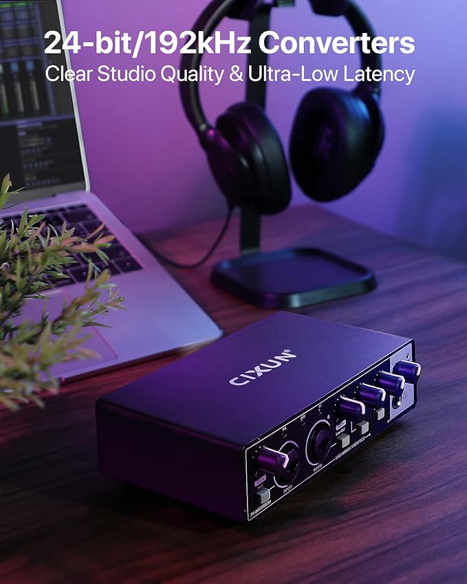 2x2 USB-C Audio Interface for PC/Mac Recording, 24-bit/192kHz, Dual TS/XLR Inputs, +48V Phantom Power, Studio/Podcast/Streaming (Matte Black)