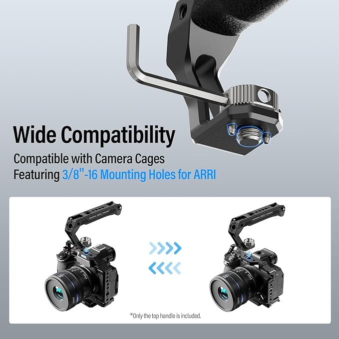 SIRUI Top Handle with 3/8"-16 Locating Pins Mount for ARRI, Camera Cage Silicone Top Handgrip with Cold Shoe with Safety Pins, 1/4" and 3/8" Threads for Microphone, LED Light, Monitor, SC-THA