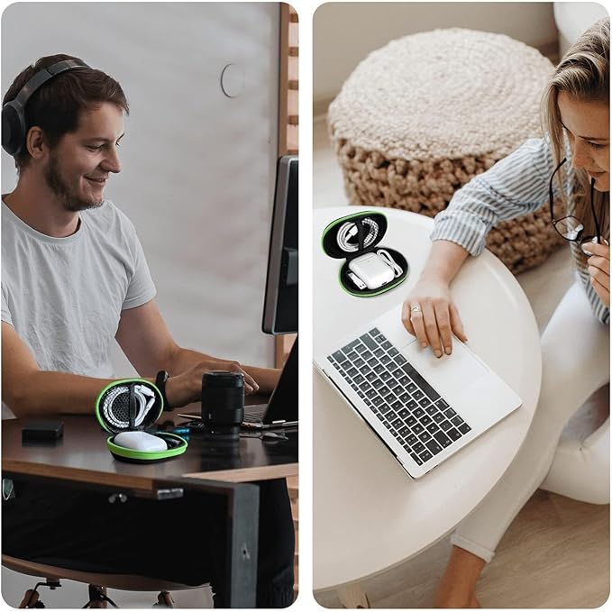 MOLOVA for Earbuds Carrying Case, Small Oval Storage Cases, Tech Pouch, Portable Storage Earbud Pouch Bag for Earbuds, in-Ear Headphones, Earphones, Headsets, Hearing Aids, USB Charging Cable, Green