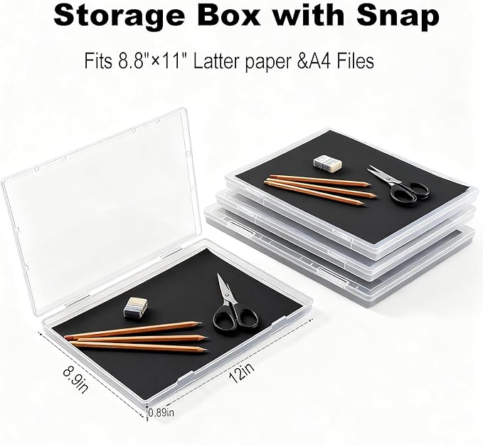 GonGieie 4 Pack Photo Storage Box, Photo Storage Containers Fits 8" X 10" Photo, Plastic Scrapbook Papers Storage for Protecting Scrapbooks, Card, Photos, Crafts, Office Supplies, A4 Files