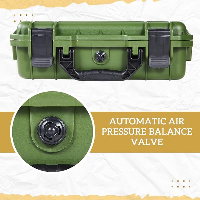 Relaxweex 1 Pcs 16.3 x 12.4 x 6.5 inch Waterproof Hard Case with DIY Customizable Foam Insert Portable Protective Case with Knife for Camera Drones Equipments Tools Test Instruments (Green)
