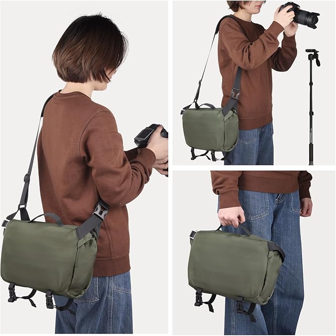 TAAOKA Camera Sling Bag, Waterproof Camera Case with Tripod Holder, DSLR/SLR/Mirrorless Cameras Shoulder Bag, Crossbody Camera Bags for Photography (Dark Green)