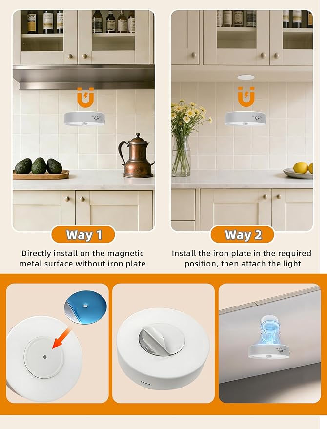 Under Cabinet Lighting, LED Puck Lights with Remote, Rechargeable Motion Sensor Lights Indoor, Dimmable Stick On Lights 3 Color Temps & 12 RGB Under Counter Lights for Kitchen, Stairs White 3 Pack