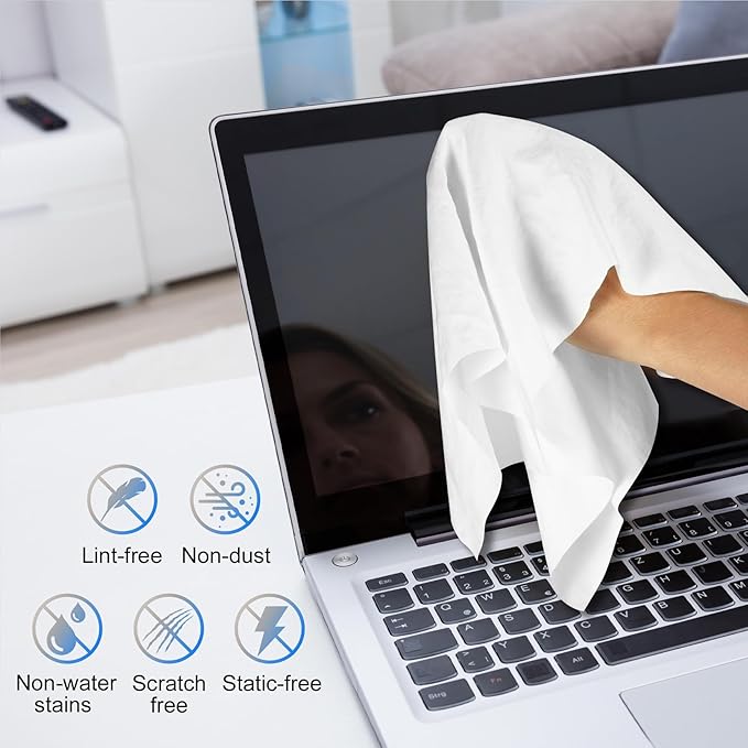 Selens 4Pcs Extra Large Microfiber Cleaning Cloths 16x16inch White Microfiber Screen Cleaning Cloth for TV, Car Navigator, VR,Computers,Electronics,Eyeglasses, Car Windows & More