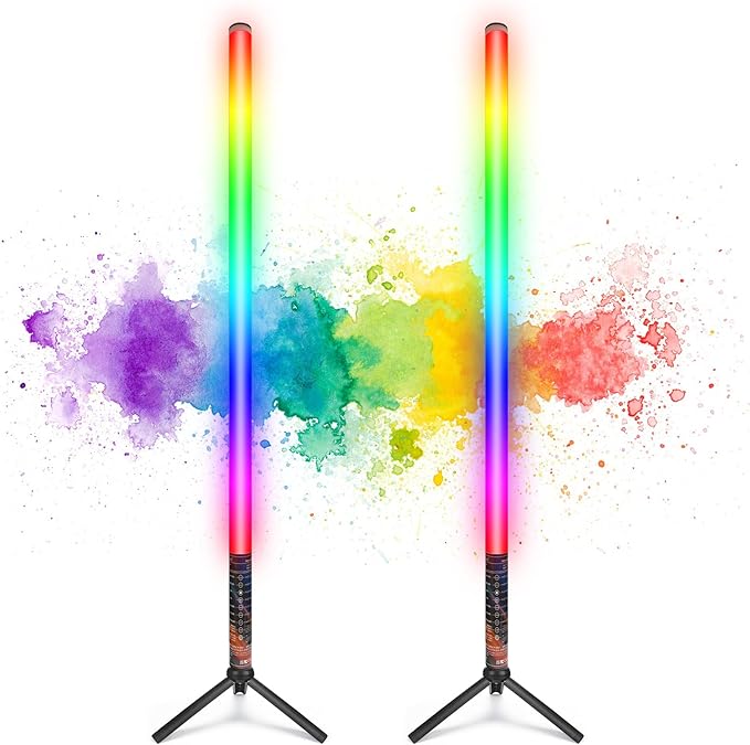 LUXCEO 2Pack 90cm RGB Tube Light Bar (3Ft) with Light Stand, 5000 mAh Battery Powered LED Video Light Wand Stick for DJ Lighting, Dance Club and Photography Lighting