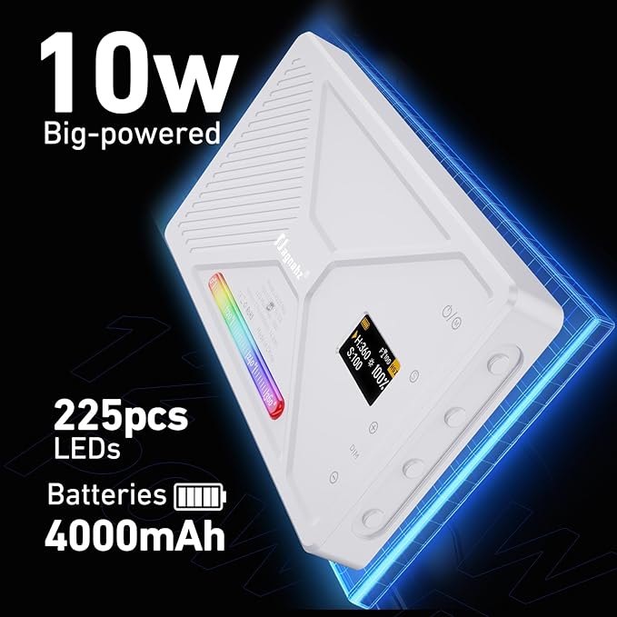 NA225 RGB Video Light,10W Portable Selfie LED Camera Light with 2500-9900K, 4000mAh Rechargeable Battery, CRI 96+, App Control for Studio Photography Vlogging Streaming Phone and Video (White)