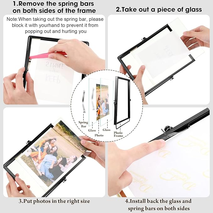 Amyhill Set of 6 Metal Picture Frames Vintage Minimal Ornate Floating Frames 4, 6, 7 Inches Photo Antique Easel Stand Vertical Glass Holder for Pictures Photos Desk Tabletop Display(Black)
