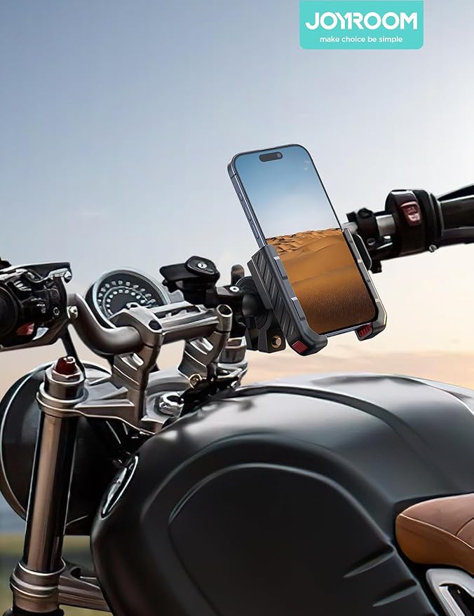 JOYROOM Motorcycle Bike Phone Holder Mount - [Not Block Camera] Bicycle Phone Holder Handlebar Cell Phone Clamp - [Silicone Wrapped] Scooter Phone Holder for iPhone 4.7''-7'' Smartphones, Orange