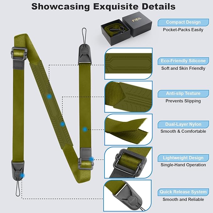 Adjustable Camera Strap, Universal Camera Strap with Quick Release and Connection, Comes with Comfortable Silicone Shoulder Pads and Base, Smooth and Sturdy, Strap Width 1''(2.5cm Green)