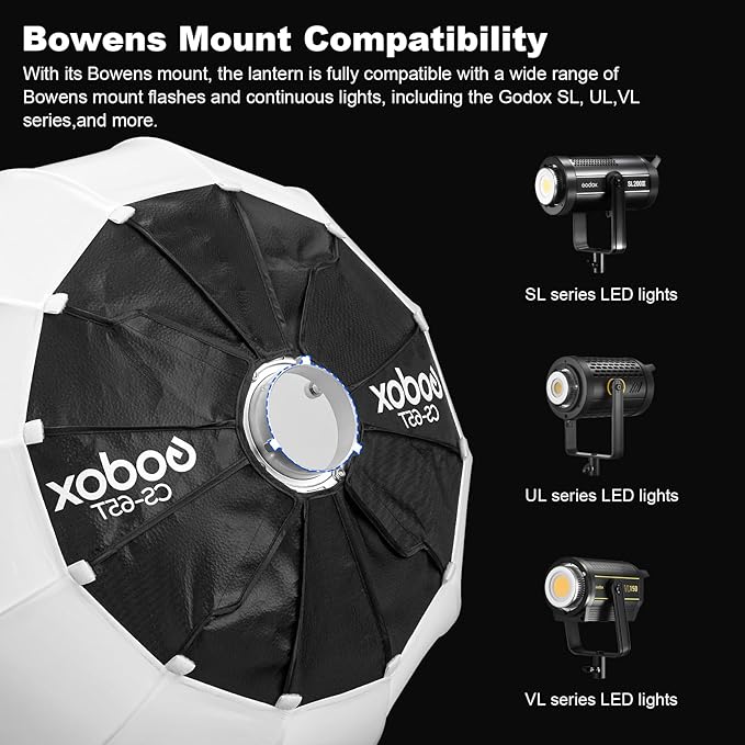 Godox CS-65T Lantern Softbox 26in / 65cm Quick Release 360° Light Diffuser Bowens Mount Lantern Softbox for Godox SL60 SK400 SL150 DP400 DP800 SL300 (26”)