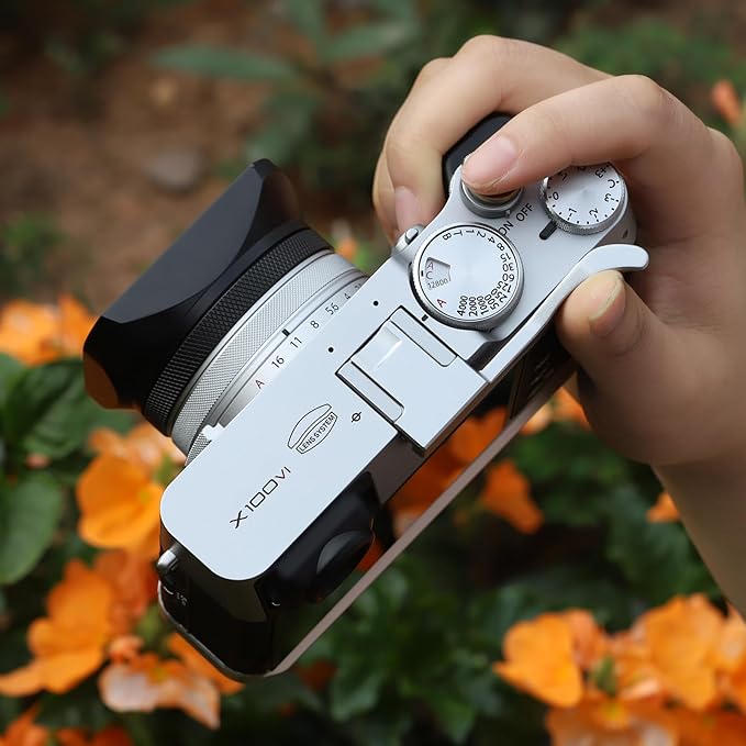 Haoge THB-XVS Metal Thumb Grip Up Rest Hand Grip for Fujifilm X100VI Fujinon X100V Camera Accessories Silver Hot Shoe Thumb Up
