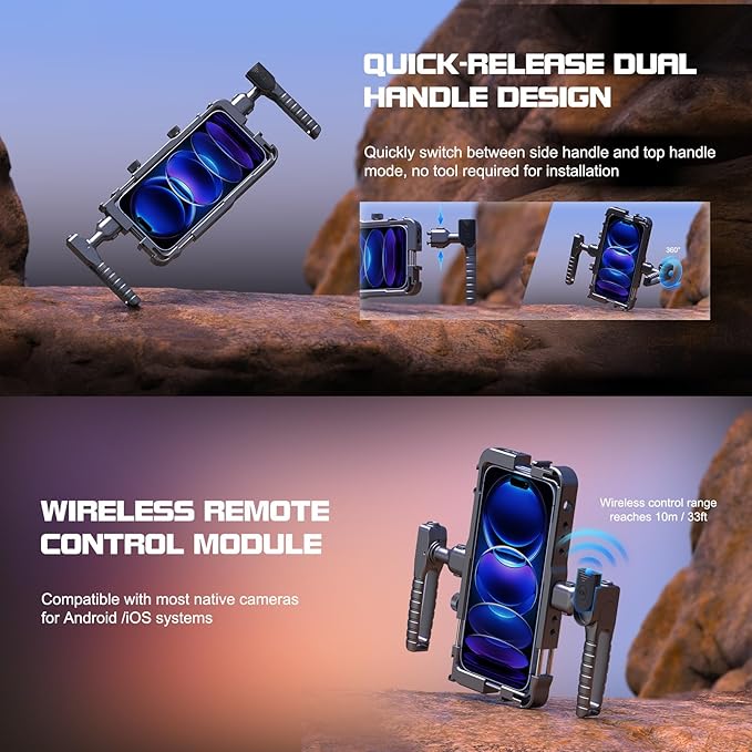 Universal Phone Cage, Smartphone Video Rig Kit with Handles, Handheld Filmmaking Vlog Case Stabilizer for Videomaker, All-in-One Mobile Video Kit, Quick Release Universal Phone Video Rig Kit