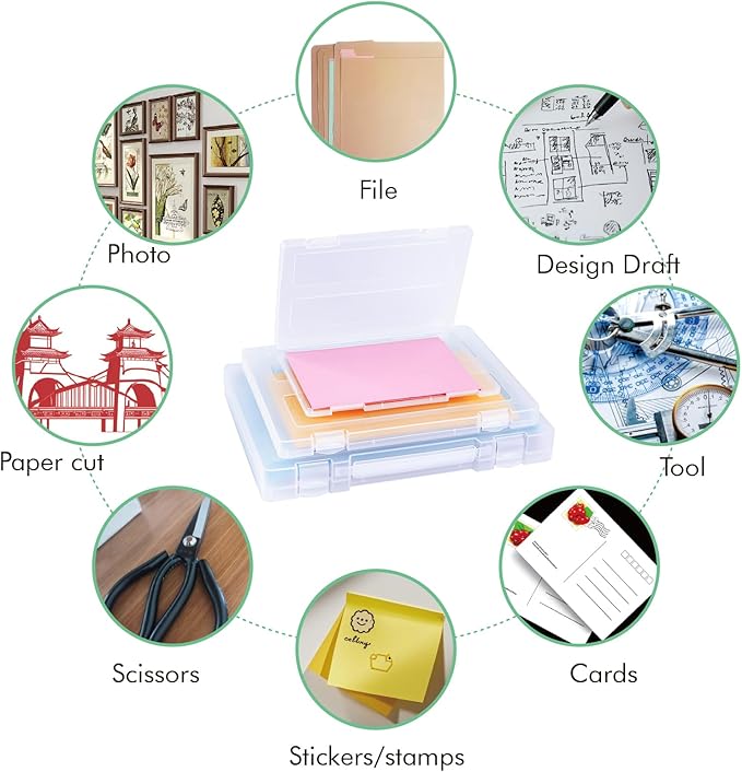 Mickiewicz 12 Pack A4 Paper Storage Boxes, 8.5 x 11 Plastic Portable Project Case for US letter Size and A4 paper, Plastic Multi-Purpose Thick Scrapbook Storage Box for Office