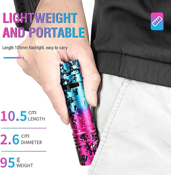 ULTRAFIRE Rechargeable Small LED Flashlight 800 Lumens 5 Modes Mini Tactical EDC Flash Light, Waterproof Pocket Flashlight for Kids Camping Outdoor (Pink)