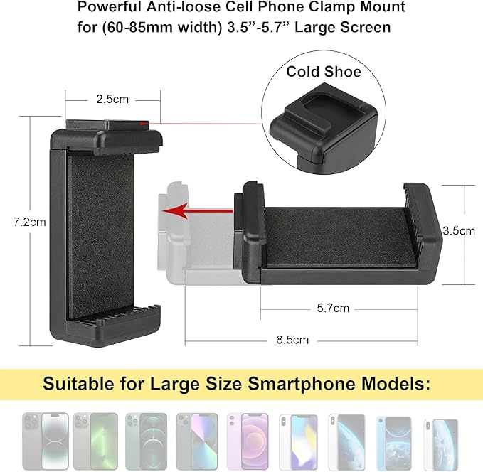 Universal Ergonomic Anti-Fall Mobile Phone Smartphone Handle Stabilizer Mount Rig Portable Selfie Stick Tripod Handheld Vlogging Monopod for 60-85mm Wide iPhone Samsung Android