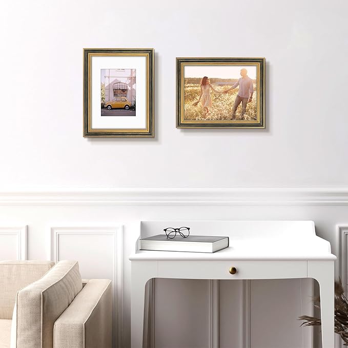 Golden State Art,9x12 Ornate Picture Frame for 6x8 Photo with Mat or 9 x 12 Prints without Mat, Real Glass Wall Display Horizontally or Vertically (Color:Black Gold)