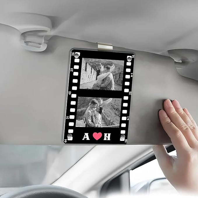 KNOTBOO Valentine Gift for Him – Personalized Car Visor Photo Clip, Custom Couple Picture Holder – Cute Car Charm and Visor Accessory