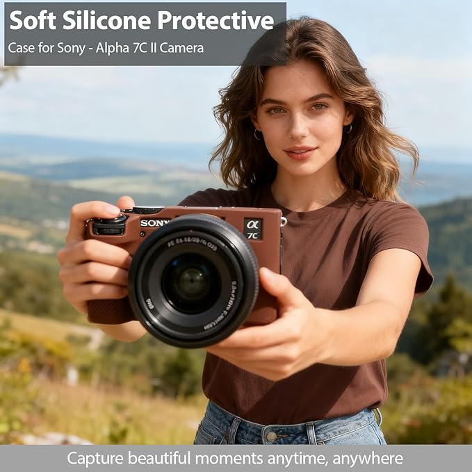Frevyve Case for Sony A7CII/A7CR Camera Accessories, Soft Silicone Protective Case Skin with Screen Protector, Perfect Fit Sleeve, Lightweight, Anti-Scratch for Sony Alpha 7C II/7CR Cover (Brown)