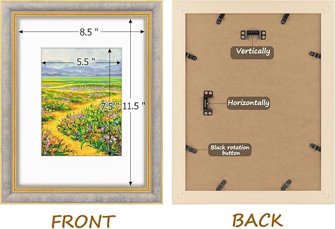 Golden State Art,9x12 Ornate Picture Frame for 6x8 Photo with Mat or 9 x 12 Prints without Mat, Real Glass Wall Display Horizontally or Vertically (Color:Antique Gray Gold)