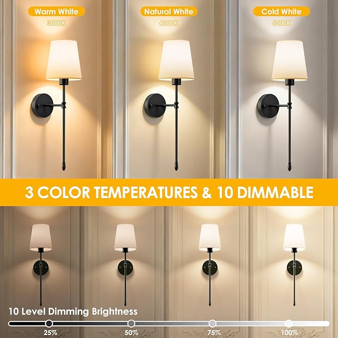 OCATO Battery Operated Wall Sconce: 10000mAh Wireless Wall Sconces Set of Two Rechargeable Lamp Dimmable Magnetic Lights with 7 RGB Colors and Remote Walls Decor for Bedroom Living Room Hallway