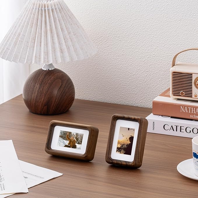 Kattepote 3 inch Wooden Mini Instant Photo Frames, with Mat for 1x2 inch Photo, Natural Walnut Wood Mini 2 x 3 inch Tabletop Picture Frame Instant Camera Photo Frames (Walnut)