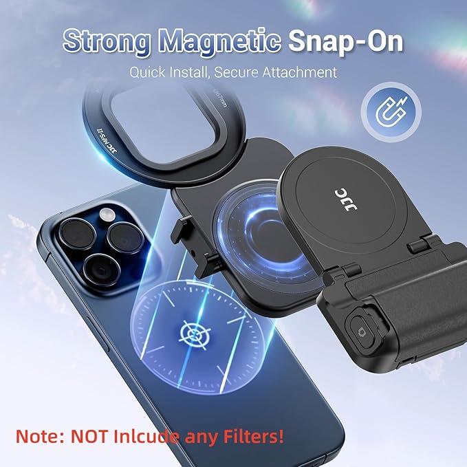 67mm Magnetic Phone Lens Filter Mount with Phone Camera Snap Grip Kit for iPhone 16 15 14 Pro Max Plus, Filter Adapter Set for ND CPL w Cold Shoe Adapter & Tripod Mount Pull-Out to Fit Pro Max Plus
