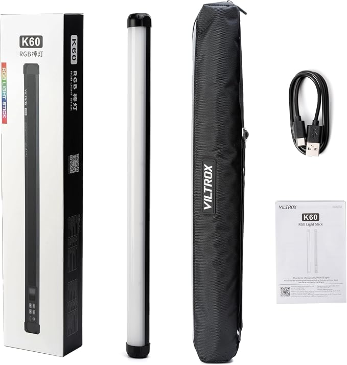 VILTROX 58cm 20W RGB Light Stick,1920LM 2500K~8500K TLCI≥97 LED Photographye Tube Light, Phone Control RGB Photo Lamp for YouTube, TikTok, Game Streaming, Party Bar (K60)