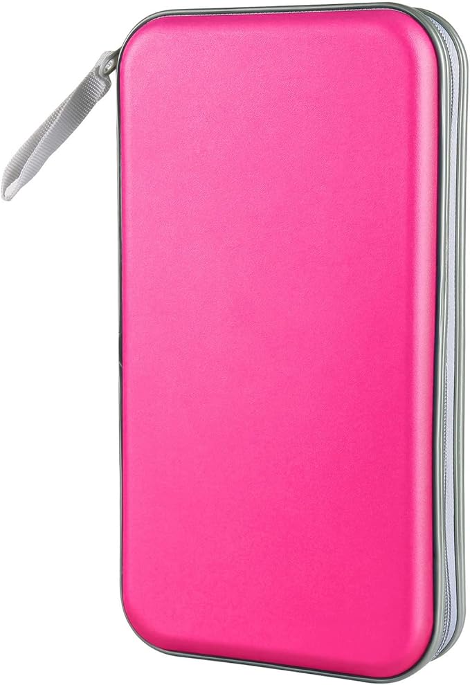 CD Case Holder, 80 Capacity CD/DVD Case Holders Wallet Hard Plastic CD DVD Disc Cases Storage Binder for Car Home Office Travel (Hot Pink)