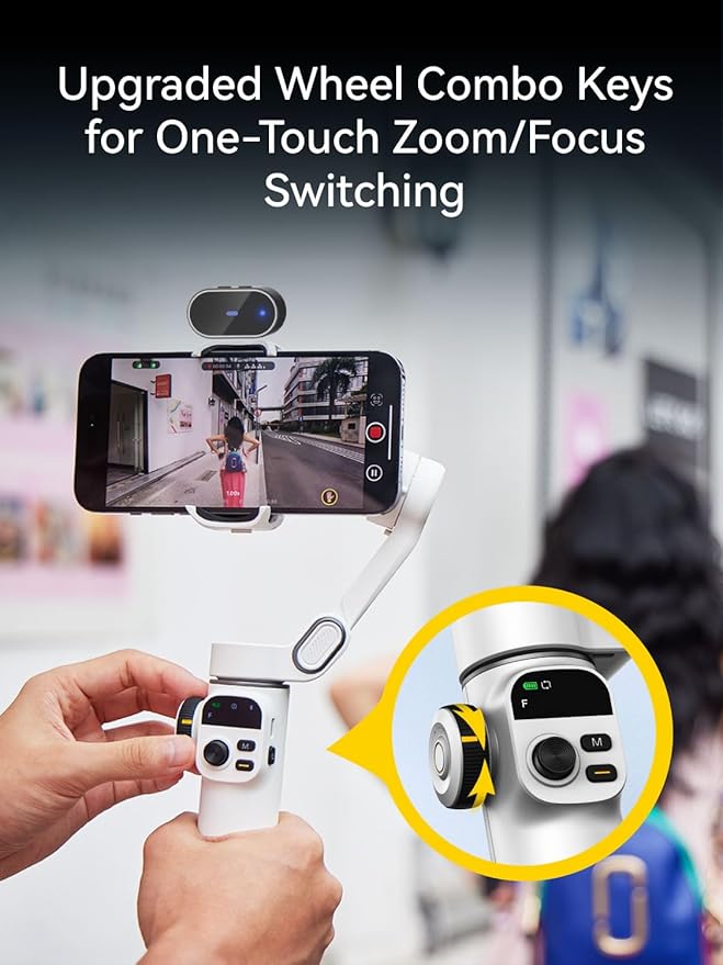 AOCHUAN Gimbal Stabilizer for iPhone, Phone Gimbal with AI Tracking Sensor for Vlog Recording, 3-Axis Phone Gimbal with 7.8' Extension Rod and OLED Display for iPhone/Android-Smart X2 AI White